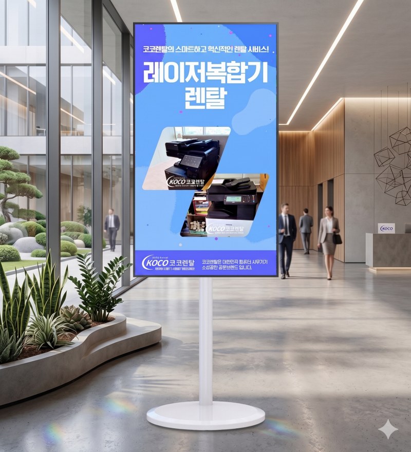 세로형 스마트 tv에 cms 원격 솔루션 실행된 이미지