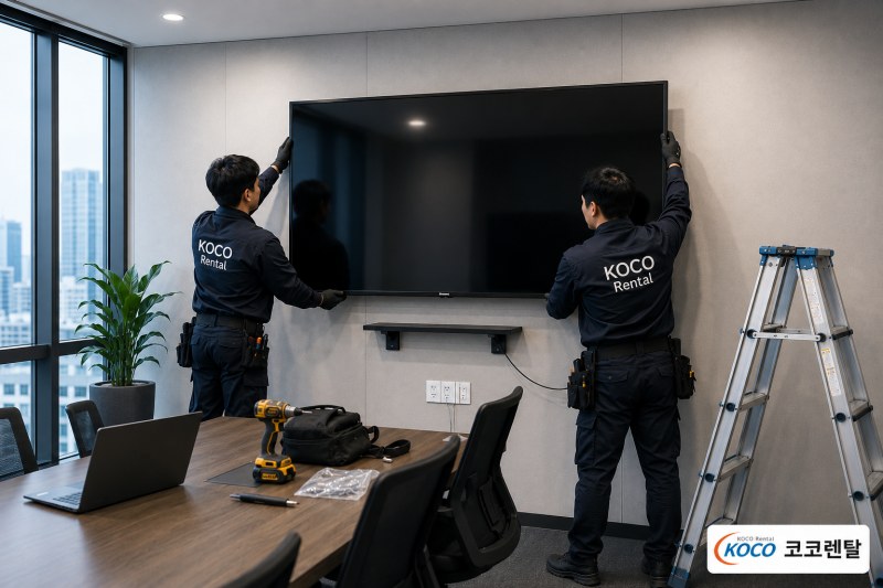 대형tv 벽걸이 설치 장면 (ai)