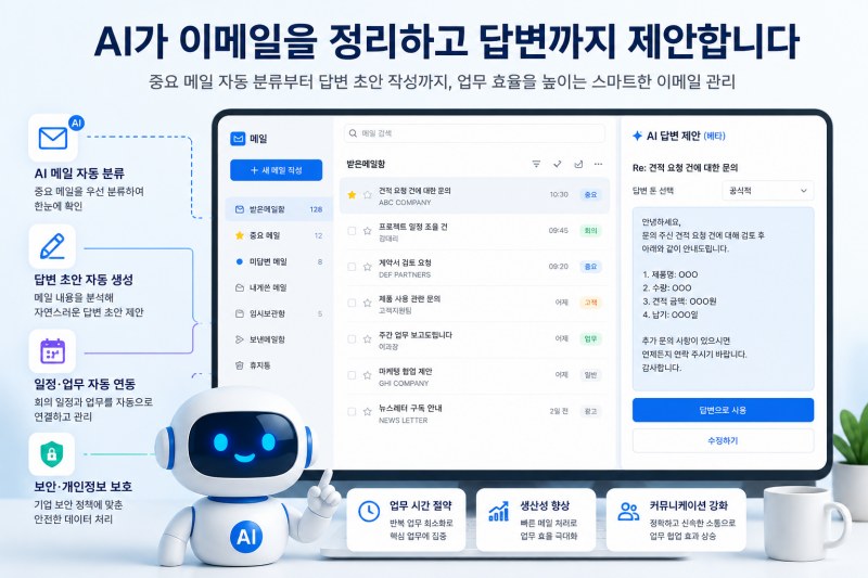 AI가 이메일을 자동 분류하고 답변을 제안하는 스마트오피스 업무 환경
